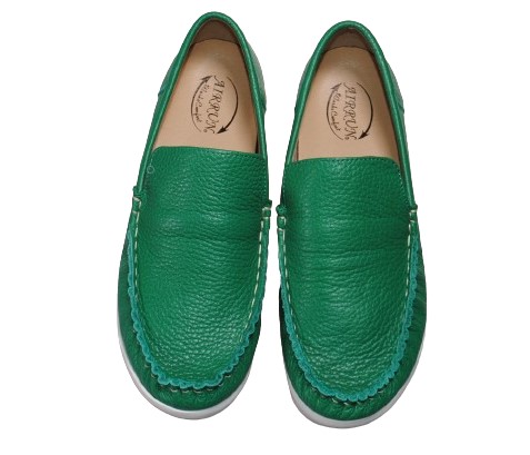 【靴のHOSHIKAWA】  『AIRRUN 6847』 エアーラン スリッポン 22.5cm〜24.5cm EEEE グリーン カジュアル レディース ローファー 牛革 厚底 軽い 幅広 国産