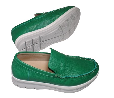 【靴のHOSHIKAWA】  『AIRRUN 6847』 エアーラン スリッポン 22.5cm〜24.5cm EEEE グリーン カジュアル レディース ローファー 牛革 厚底 軽い 幅広 国産