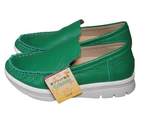 【靴のHOSHIKAWA】  『AIRRUN 6847』 エアーラン スリッポン 22.5cm〜24.5cm EEEE グリーン カジュアル レディース ローファー 牛革 厚底 軽い 幅広 国産
