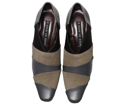 【靴のHOSHIKAWA】  『NINE DI NINE 7805』 ナインディナイン パンプス 21.5cm〜24.5cm EEE グレー レディース ヒール カジュアル 本革 国産