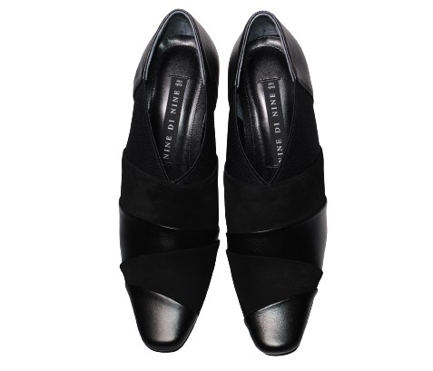 【靴のHOSHIKAWA】  『NINE DI NINE 7805』 ナインディナイン パンプス 21.5cm〜24.5cm EEE ブラック レディース ヒール カジュアル 本革 国産