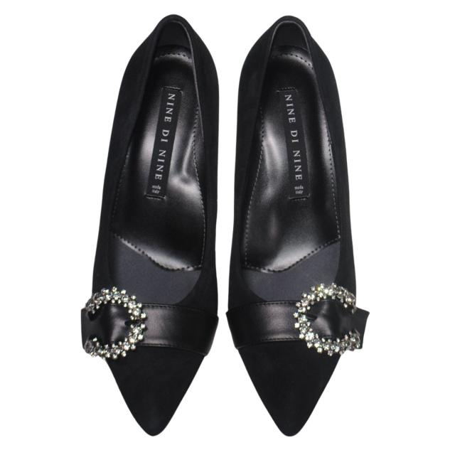 【靴のHOSHIKAWA】  『NINE DI NINE 8114』 ナインディナイン パンプス 21.5cm〜24.5cm レディース ブラック スウェード ヒール カジュアル 国産 天然皮革