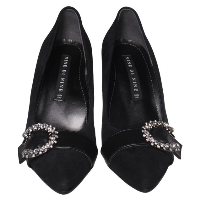 【靴のHOSHIKAWA】  『NINE DI NINE 8114』 ナインディナイン パンプス 21.5cm〜24.5cm レディース ブラック スウェード ヒール カジュアル 国産 天然皮革