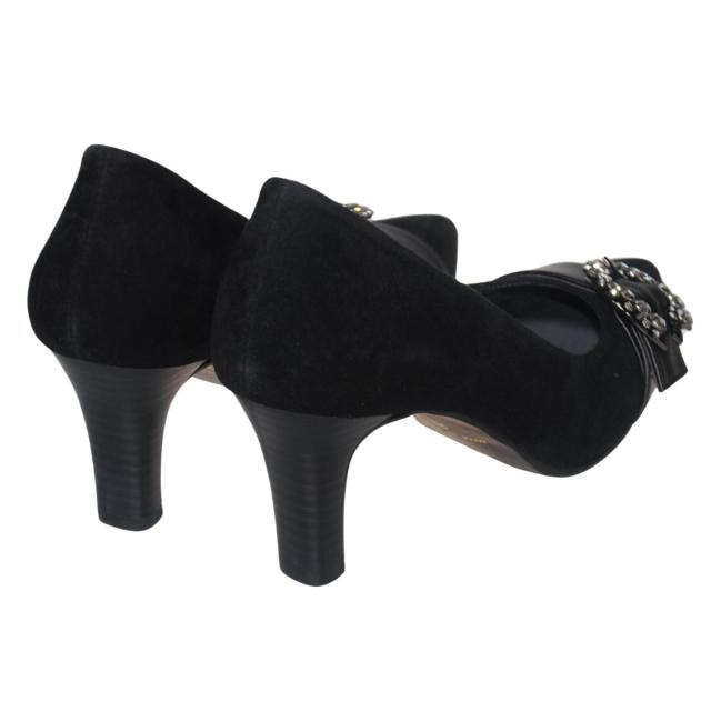 【靴のHOSHIKAWA】  『NINE DI NINE 8114』 ナインディナイン パンプス 21.5cm〜24.5cm レディース ブラック スウェード ヒール カジュアル 国産 天然皮革