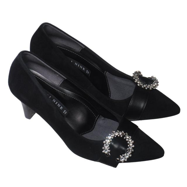 【靴のHOSHIKAWA】  『NINE DI NINE 8114』 ナインディナイン パンプス 21.5cm〜24.5cm レディース ブラック スウェード ヒール カジュアル 国産 天然皮革
