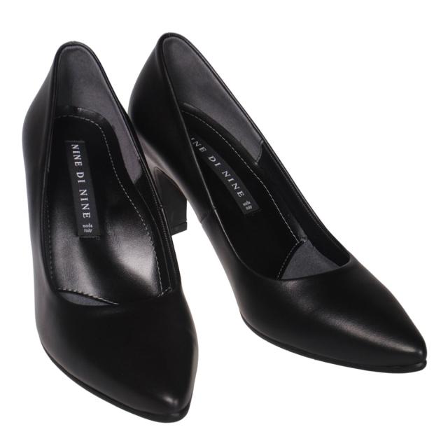 【靴のHOSHIKAWA】  『NINE DI NINE 8520』 ナインディナイン パンプス 21.5cm〜25cm EEE ブラック レディース ヒール カジュアル ビジネス 本革 国産