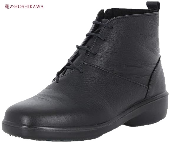 【靴のHOSHIKAWA】  『SPORTH SP7570』 ムーンスター ブーツ 23cm〜24cm EEEE ブラック レディース ショートブーツ カジュアル 日本製 本革 幅広