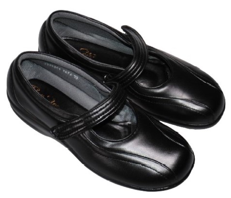 【靴のHOSHIKAWA】  『BON STEP 2874』 ボンステップ コンフォートパンプス 22cm〜24.5cm EEEE マジックテープ ブラック 外反母趾 幅が広い 国産 牛革 撥水