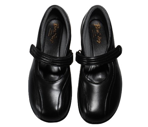 【靴のHOSHIKAWA】  『BON STEP 2874』 ボンステップ コンフォートパンプス 22cm〜24.5cm EEEE マジックテープ ブラック 外反母趾 幅が広い 国産 牛革 撥水