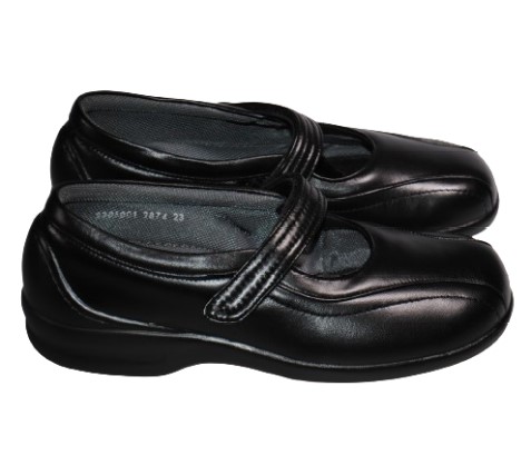 【靴のHOSHIKAWA】  『BON STEP 2874』 ボンステップ コンフォートパンプス 22cm〜24.5cm EEEE マジックテープ ブラック 外反母趾 幅が広い 国産 牛革 撥水