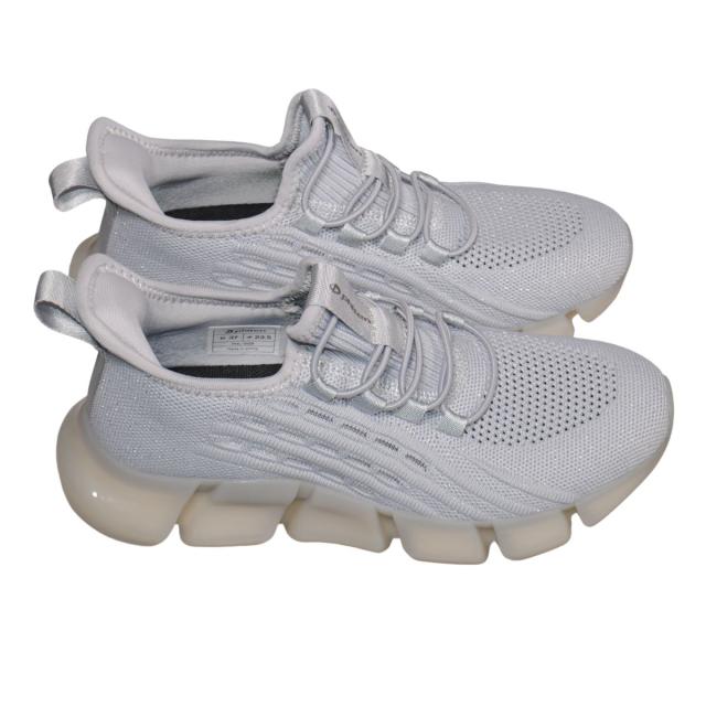 【靴のHOSHIKAWA】  『phiten PHL-003』 ファイテン スニーカー 22.5cm〜25cm レディース 手を使わない ゴムレース スリッポン シルバー ストレッチ 合皮 疲れない 軽量