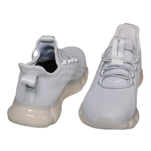 【靴のHOSHIKAWA】  『phiten PHL-003』 ファイテン スニーカー 22.5cm〜25cm レディース 手を使わない ゴムレース スリッポン シルバー ストレッチ 合皮 疲れない 軽量