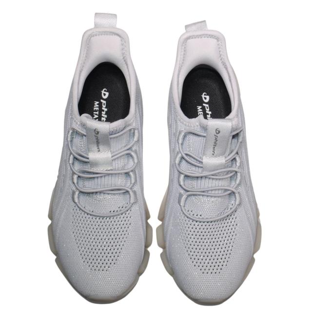 【靴のHOSHIKAWA】  『phiten PHL-003』 ファイテン スニーカー 22.5cm〜25cm レディース 手を使わない ゴムレース スリッポン シルバー ストレッチ 合皮 疲れない 軽量