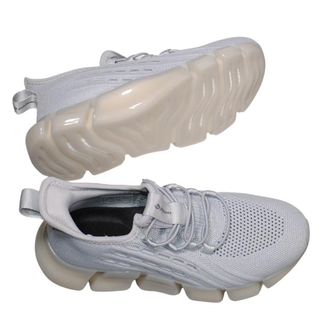 【靴のHOSHIKAWA】  『phiten PHL-003』 ファイテン スニーカー 22.5cm〜25cm レディース 手を使わない ゴムレース スリッポン シルバー ストレッチ 合皮 疲れない 軽量