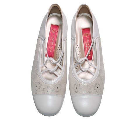 【靴のHOSHIKAWA】  『SALON DE GRES 13687』 サロンドグレー バレエシューズ 21.5cm〜25cm EEEE レディース アイボリー パンプス ウェッジソール 牛革 国産