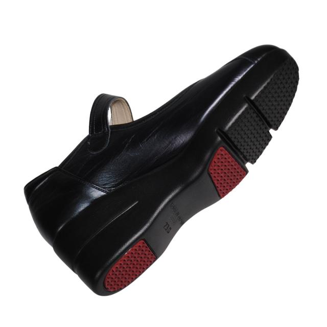 【靴のHOSHIKAWA】  『SALON DE GRES SL18386』 サロンドグレー パンプス 22cm〜24.5cm EEEE ブラック レディース ウェッジソール マジックテープ コンフォート 日本製 本革 幅広 外反母趾