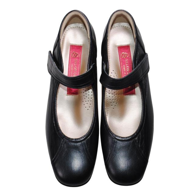 【靴のHOSHIKAWA】  『SALON DE GRES SL18386』 サロンドグレー パンプス 22cm〜24.5cm EEEE ブラック レディース ウェッジソール マジックテープ コンフォート 日本製 本革 幅広 外反母趾