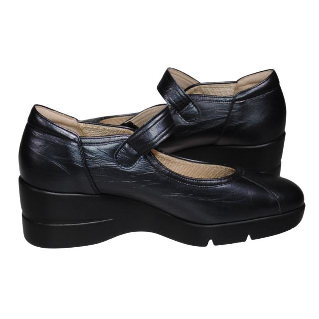 【靴のHOSHIKAWA】  『SALON DE GRES SL18386』 サロンドグレー パンプス 22cm〜24.5cm EEEE ブラック レディース ウェッジソール マジックテープ コンフォート 日本製 本革 幅広 外反母趾