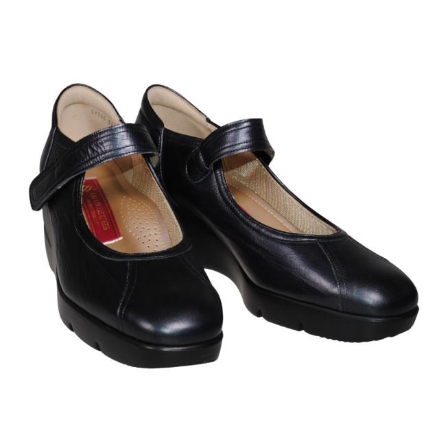 【靴のHOSHIKAWA】  『SALON DE GRES SL18386』 サロンドグレー パンプス 22cm〜24.5cm EEEE ブラック レディース ウェッジソール マジックテープ コンフォート 日本製 本革 幅広 外反母趾