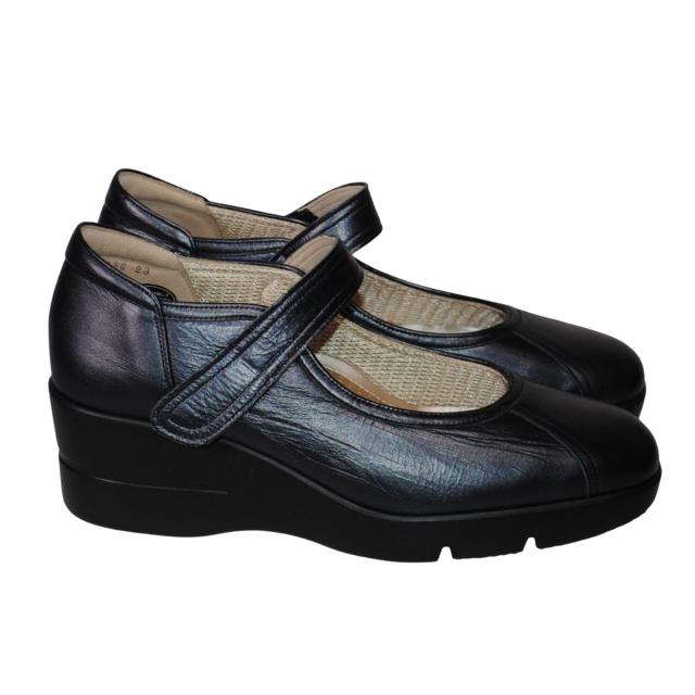 【靴のHOSHIKAWA】  『SALON DE GRES SL18386』 サロンドグレー パンプス 22cm〜24.5cm EEEE ブラック レディース ウェッジソール マジックテープ コンフォート 日本製 本革 幅広 外反母趾