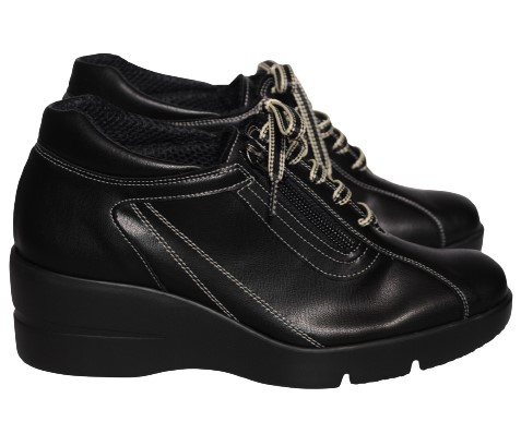 【靴のHOSHIKAWA】  『SALON DE GRES 18455』 サロンドグレー ウェッジソールシューズ 21.5cm〜25cm EEEE レースアップ ブラック 日本製 本革