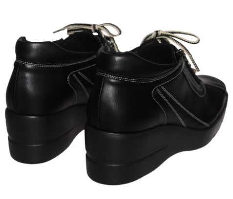 【靴のHOSHIKAWA】  『SALON DE GRES 18455』 サロンドグレー ウェッジソールシューズ 21.5cm〜25cm EEEE レースアップ ブラック 日本製 本革