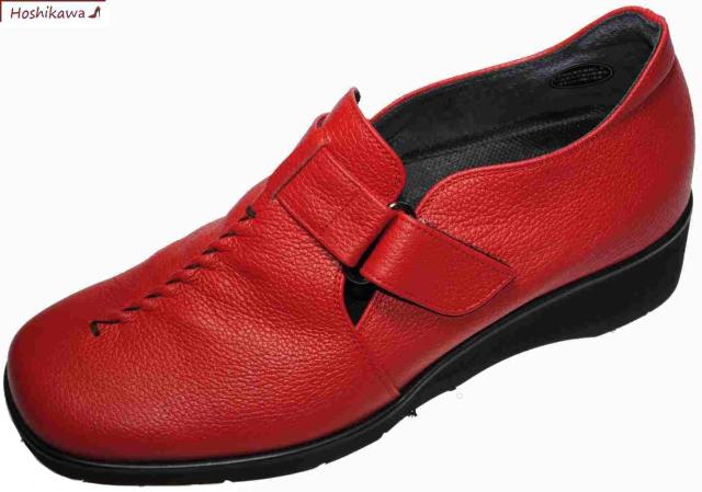 【靴のHOSHIKAWA】  『SALON DE GRES 16257』 サロンドグレー スリッポン 21.5cm〜25cm EEEE レディース レッド マジックテープ フラット底
