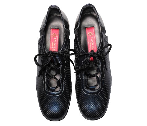 【靴のHOSHIKAWA】  『SALON DE GRES 13358』 サロンドグレー カジュアル 21.5cm〜25cm EEE ネイビーE レディース レースアップ パンチング 国産 春夏