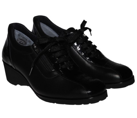 【靴のHOSHIKAWA】  『SALON DE GRES 18644』 21.5cm〜25cm EEEE サロンドグレー コンフォートシューズ ブラック エナメル型押し 日本製 本革 幅広