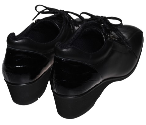 【靴のHOSHIKAWA】  『SALON DE GRES 18644』 21.5cm〜25cm EEEE サロンドグレー コンフォートシューズ ブラック エナメル型押し 日本製 本革 幅広