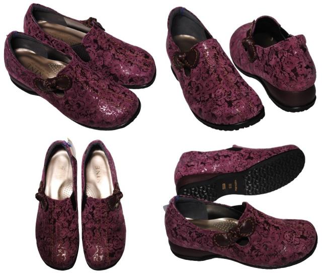 【靴のHOSHIKAWA】  『MODE NINE 1312』 モードナイン スリッポン 21.5cm〜25cm EEEE ワインC レディース スクエアトゥ 幅広 国産 防滑