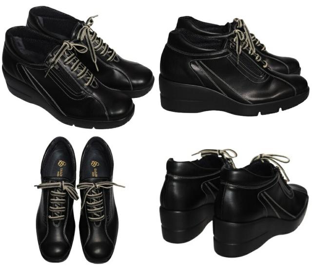 【靴のHOSHIKAWA】  『SALON DE GRES 18455』 サロンドグレー ウェッジソールシューズ 21.5cm〜25cm EEEE レースアップ ブラック 日本製 本革