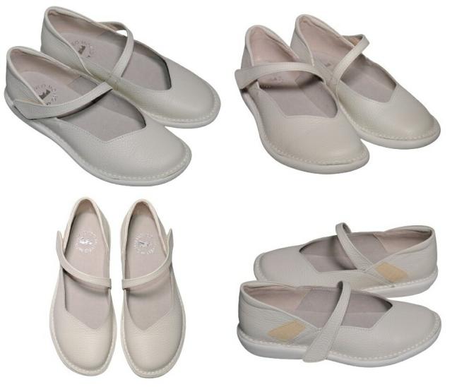 【靴のHOSHIKAWA】  『MOVEO 19607』 モベオ パンプス 22cm〜24.5cm EEEE フラットソール マジックテープ アイボリー 日本製 本革 軽量 幅広