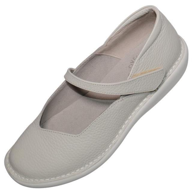 【靴のHOSHIKAWA】  『MOVEO 19607』 モベオ パンプス 22cm〜24.5cm EEEE フラットソール マジックテープ アイボリー 日本製 本革 軽量 幅広