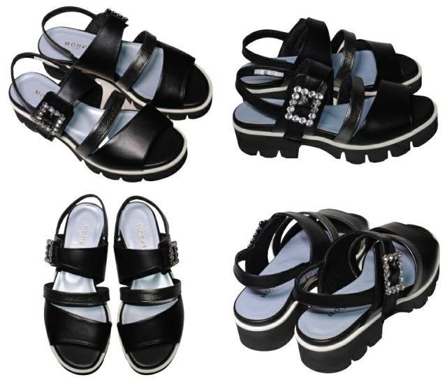 【靴のHOSHIKAWA】  『MONET 212301』 モネ サンダル 21cm〜24.5cm EEE ホワイト レディース ビジュー ストラップ ウェッジソール バックベルト 本革 国産 春夏