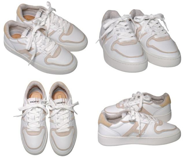 【靴のHOSHIKAWA】  『HOFF 22209003』 ホフ レザースニーカー 23cm〜25.5cm 幅広 ベージュ/ホワイト レディース レースアップ 天然皮革