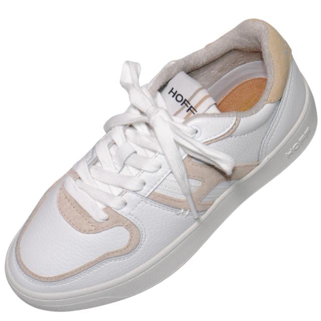 【靴のHOSHIKAWA】  『HOFF 22209003』 ホフ レザースニーカー 23cm〜25.5cm 幅広 ベージュ/ホワイト レディース レースアップ 天然皮革