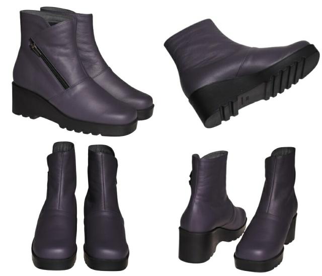 【靴のHOSHIKAWA】  『Dona Miss 22524』 21.5cm〜24.5cm EEE ドナミス ミドルブーツ レディース パープル サイドファスナー 厚底 国産 本革 秋冬