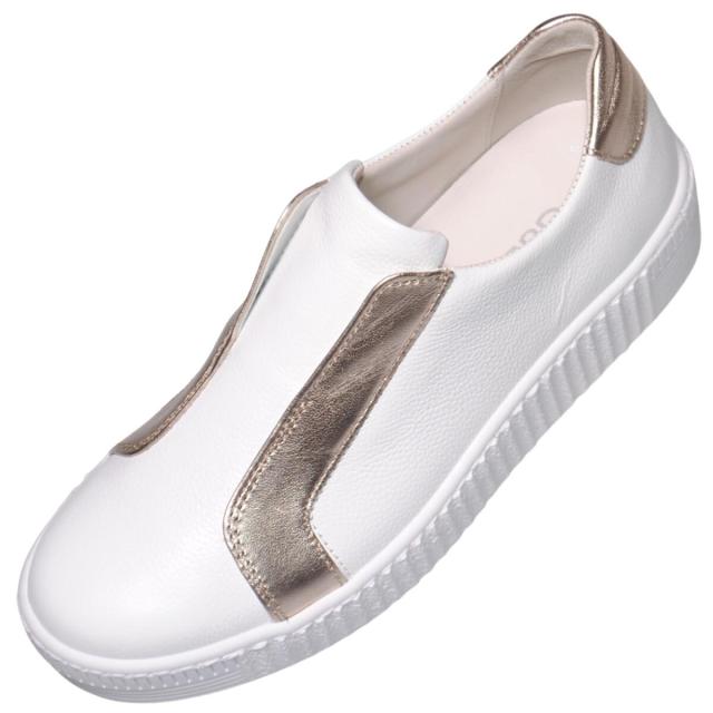 Gabor 23335 23 22cm〜25cm 幅広 ガボール レザースニーカー ホワイト/ゴールド レディース スリッポン フラット 天然皮革 春夏 スロバキア製