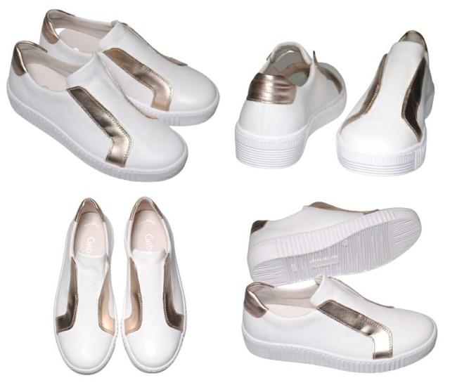Gabor 23335 23 22cm〜25cm 幅広 ガボール レザースニーカー ホワイト/ゴールド レディース スリッポン フラット 天然皮革 春夏 スロバキア製