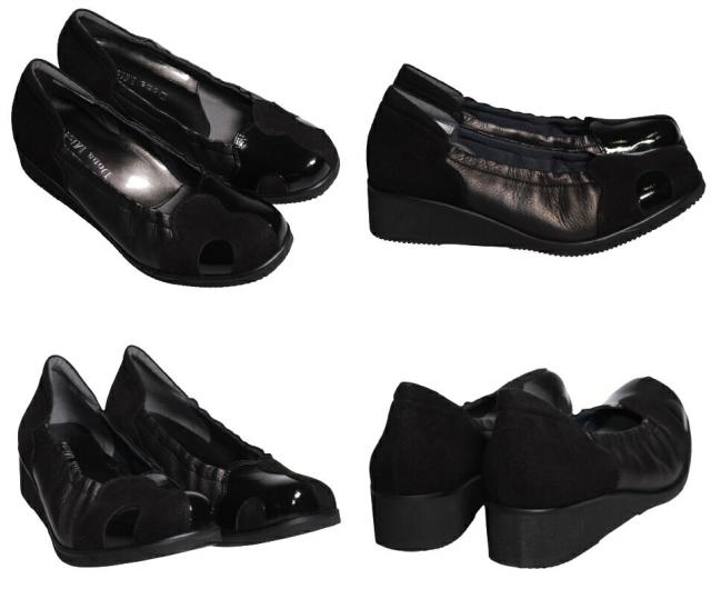 【靴のHOSHIKAWA】  『Dona Miss 30』 ドナミス パンプス 21.5cm〜24.5cm EEEE グリーン ウェッジヒール カジュアル 幅が広い エナメル スウェード 本革 日本製