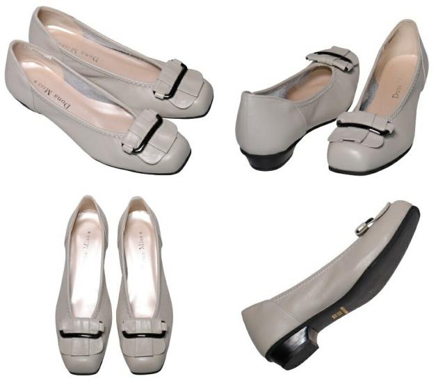 【靴のHOSHIKAWA】  『Dona Miss 3037』 21.5cm〜25cm EEE ドナミス パンプス レディース ライトグレー バックル ローヒール 国産 本革 秋冬