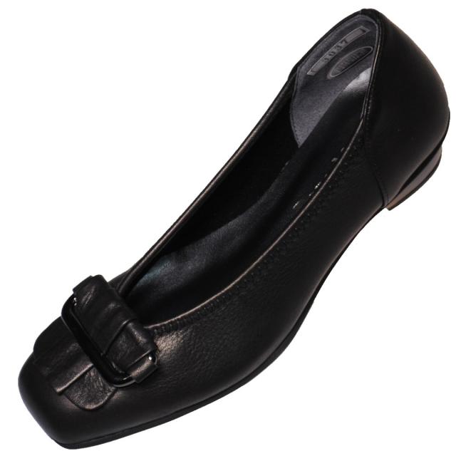 【靴のHOSHIKAWA】  『Dona Miss 3037』 21.5cm〜25cm EEE ドナミス パンプス レディース ブラック バックル ローヒール 国産 本革 秋冬