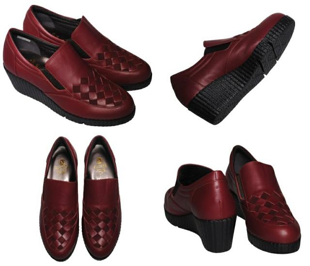 【靴のHOSHIKAWA】  『SPORTS NINE 308』 スポーツナイン スリッポン 21.5cm〜24.5cm EEE ワイン レディース 日本製 本革 厚底 軽い