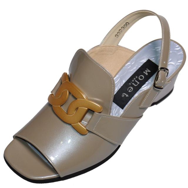【靴のHOSHIKAWA】  『MONET 332300』 モネ サンダル 21cm〜25cm EEE ライトグレー レディース オープントゥ バックル ウェッジソール バックベルト 本革 国産 春夏 靴のHOSHIKAWA】 『MONET 332300』 モネ サンダル 21cm〜25cm EEE