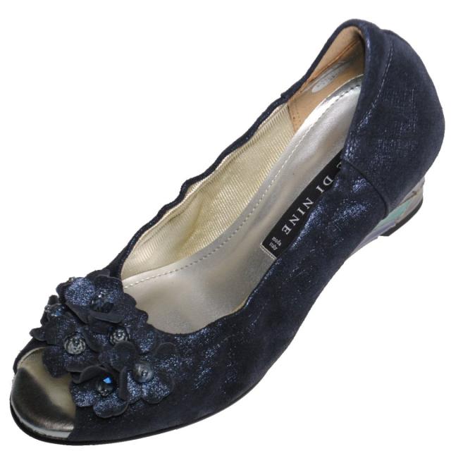 【靴のHOSHIKAWA】  『NINE DI NINE 3411』 ナインディナイン パンプス 21.5cm〜24.5cm EEE ブルーー レディース ヒール ウェッジソール 国産 秋冬