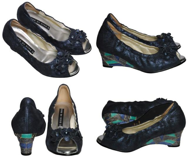 【靴のHOSHIKAWA】  『NINE DI NINE 3411』 ナインディナイン パンプス 21.5cm〜24.5cm EEE ブルーー レディース ヒール ウェッジソール 国産 秋冬