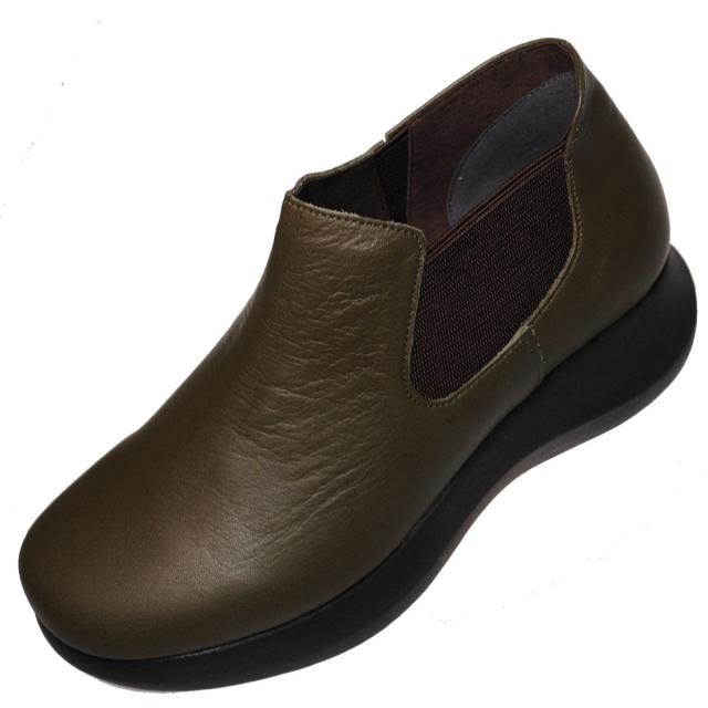 【靴のHOSHIKAWA】  『A-OK 38251』 エーオーケー ブーティー 22.5cm〜24.5cm EEEE レディース オリーブ サイドゴア 厚底 ショート丈 牛革 日本製 秋冬