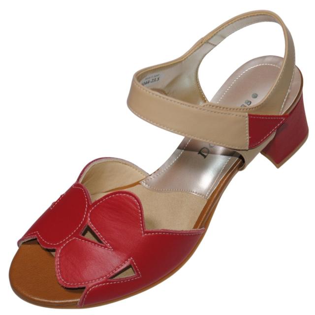 【靴のHOSHIKAWA】  『Dona Miss 6044』 ドナミス バックバンドサンダル 21.5cm〜24.5cm EEE レッド レディース ヒール マジックテープ 国産 本革 春夏
