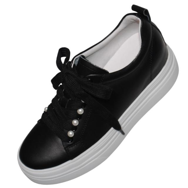 【靴のHOSHIKAWA】  『de ocho A de ocho 6873-51』 デオチョアデオチョ ブラック レザースニーカー 22cm〜25cm レディース レースアップ ローカット 天然皮革 厚底 靴のHOSHIKAWA】 『de ocho A de ocho 6873-51』 デオチョアデオチョ